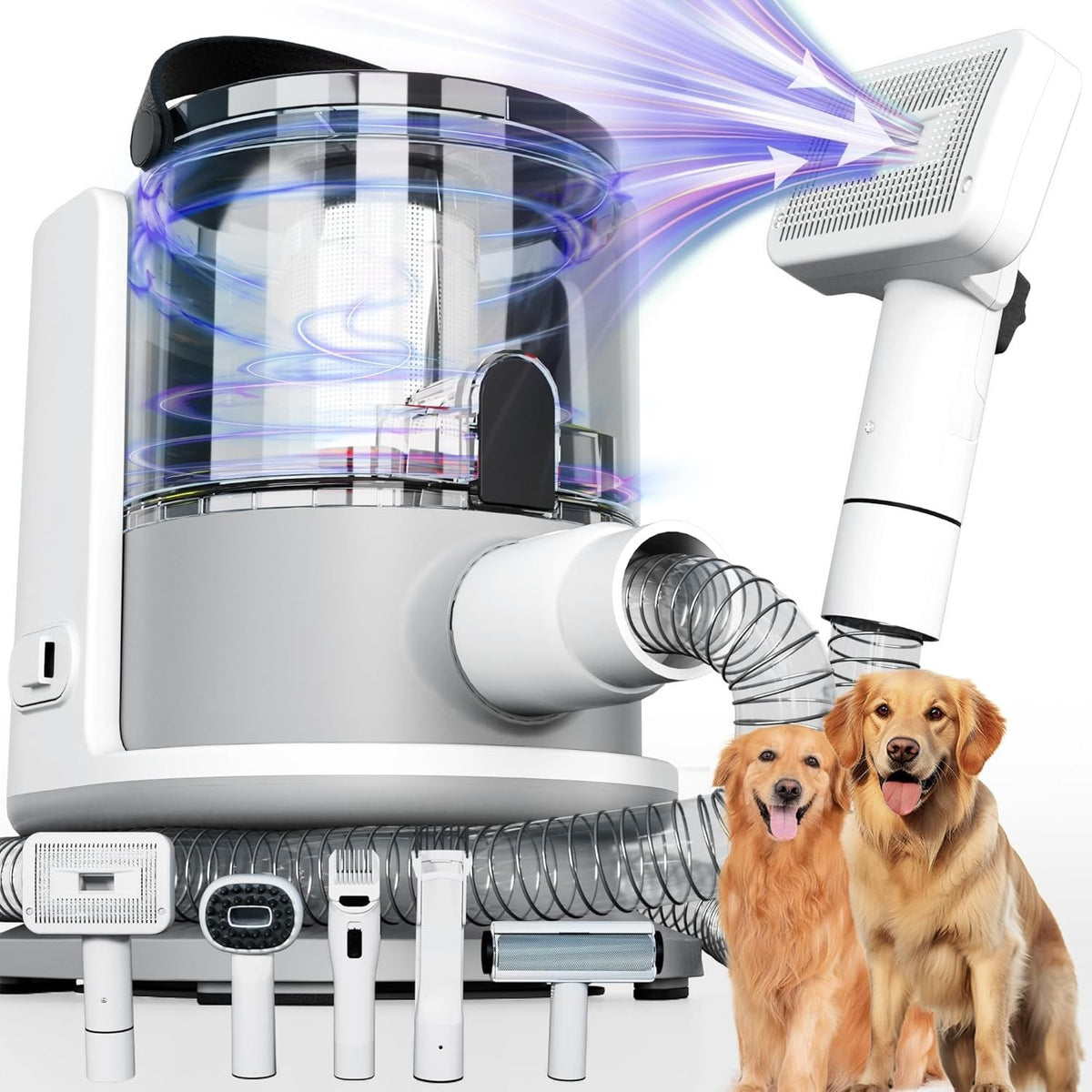 Elite Pets 5-in-1 Pet Grooming Vacuum Kit — Low-Noise Deshedding Brush & Clipper with Suction