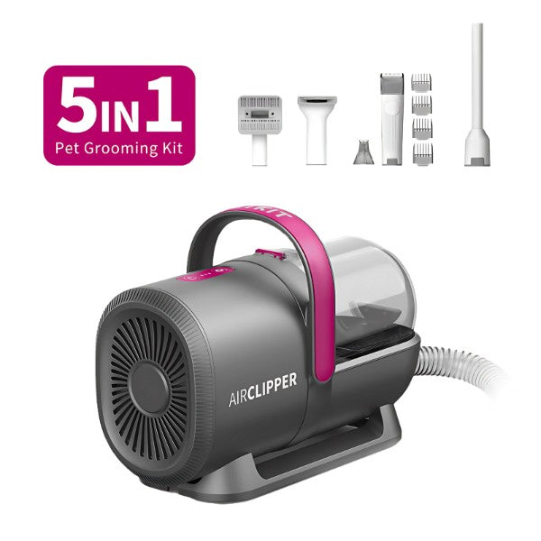 Elite Pets 5-in-1 Pet Grooming Vacuum Kit — Low-Noise Deshedding Brush & Clipper with Suction